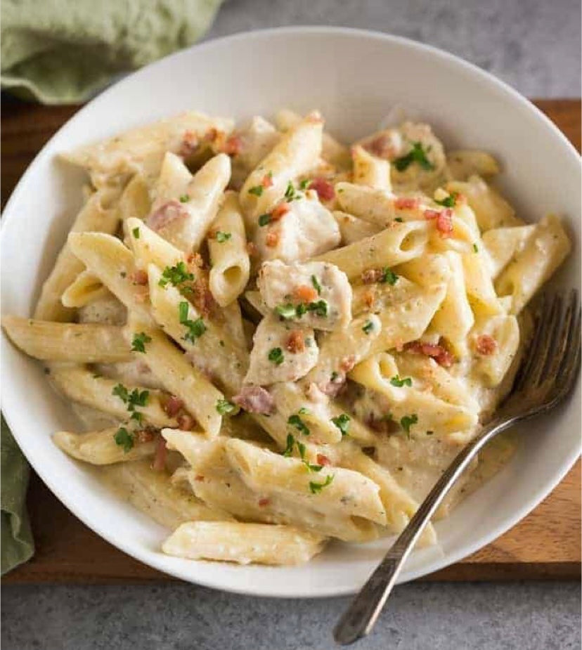 Three Cheese Pasta, with chicken & roasted veggies(veggie option too)