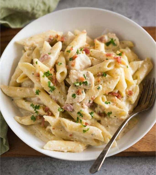 Three Cheese Pasta, with chicken & roasted veggies(veggie option too)